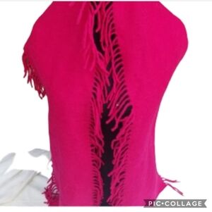 Wool double fringe Hot  pink‎ scarf